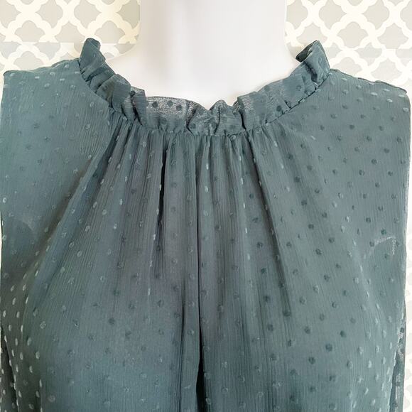 LOFT Green Swiss Dot Peplum Blouse – Green – Size L - Picture 4 of 8